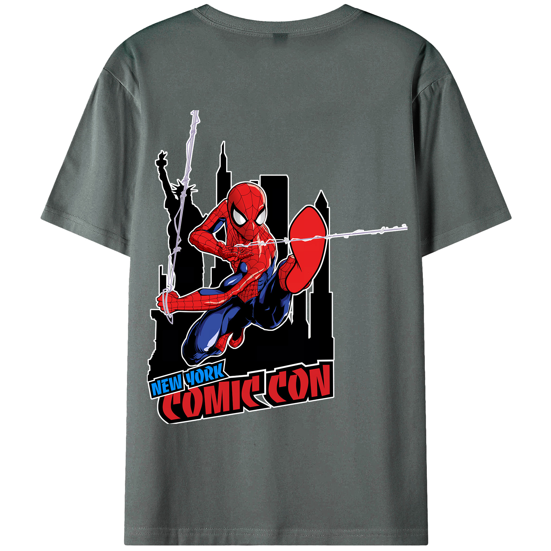 （画像用） Spider Man スパイダーマン 綿100％ メンズ半袖Tシャツ（バックプリント） 通気性